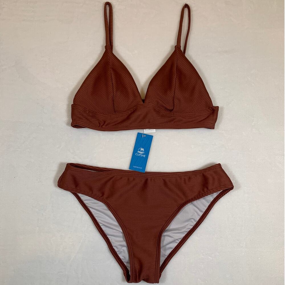 NWT Cupshe Brown Ribbed Bikini Set Size Small